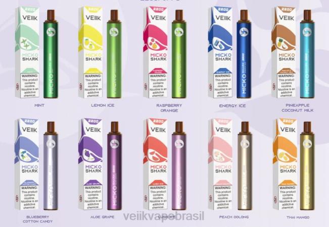 VEIIK Micko Shark Caneta vape descartável de 2200 baforadas 10pcs vários sabores 42XH453 | VEIIK Brasil